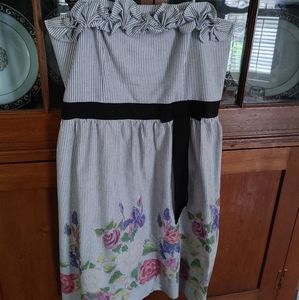 Velvet White Gray Stripe Floral A-Line Dress 10